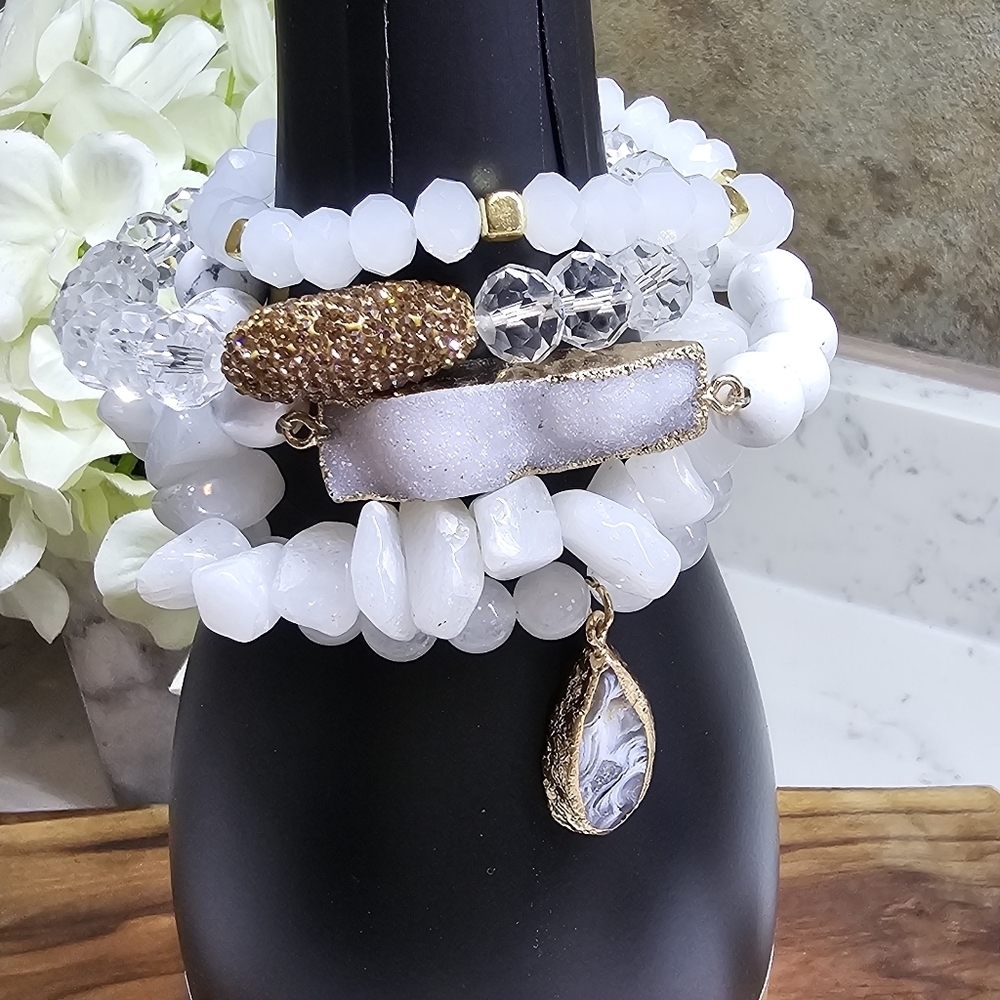 Druzy Dreams Stack Bracelets Set In White